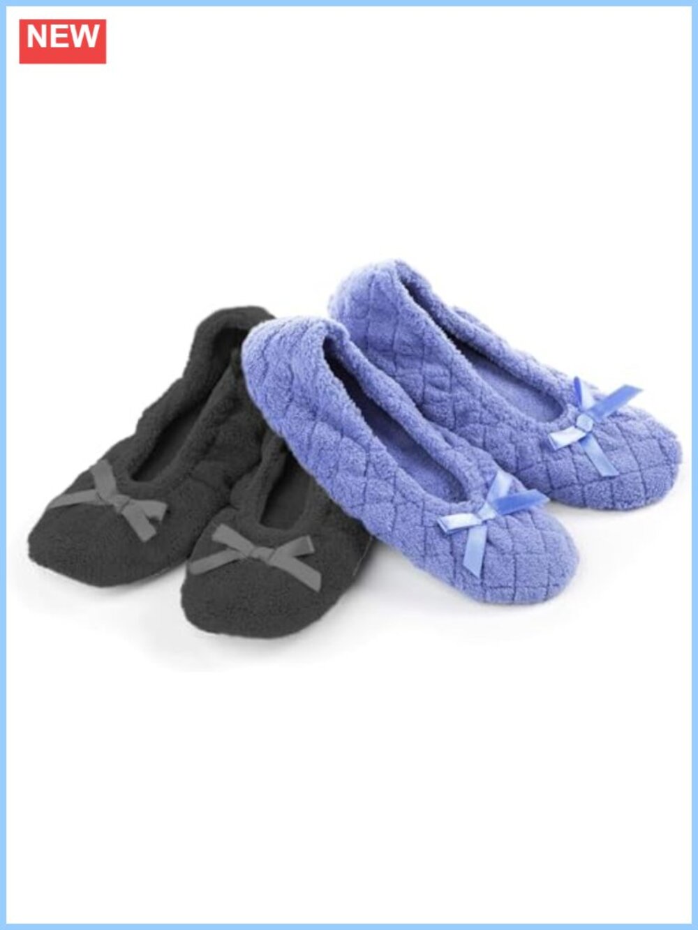 2 Pack Microterry Ballerina Slippers Satin Bow Machine Washable